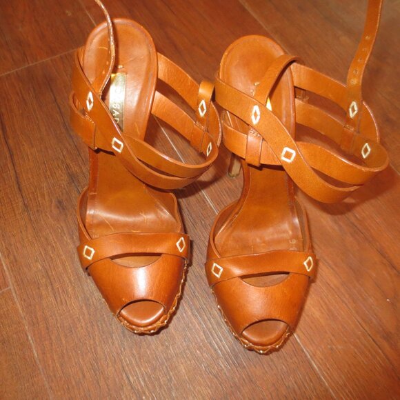 CASADEI Peep Toe Brown High Heel Platform Sandals - Picture 6 of 7
